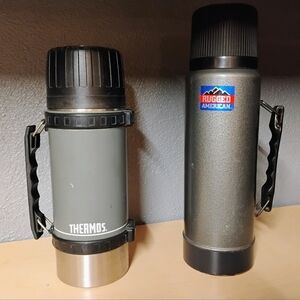 Vintage Steel Thermos Rugged American and Aladdin Gray and Black Bottles